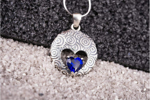 Unique Handcrafted Pendant with ornament and Blue Gem, Sterling Silver Fashion Jewelry - vikingworkshop