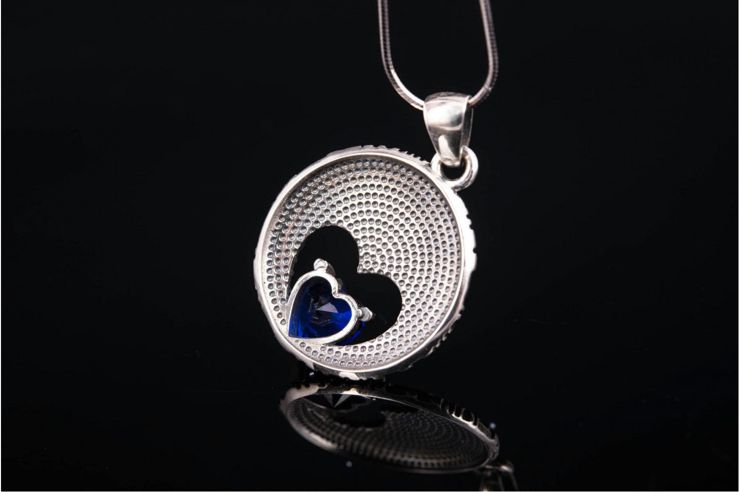 Unique Handcrafted Pendant with ornament and Blue Gem, Sterling Silver Fashion Jewelry - vikingworkshop