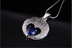 Unique Handcrafted Pendant with ornament and Blue Gem, Sterling Silver Fashion Jewelry - vikingworkshop