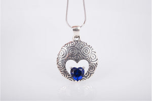 Unique Handcrafted Pendant with ornament and Blue Gem, Sterling Silver Fashion Jewelry - vikingworkshop