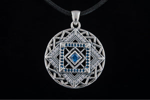 Fashion Pendant in Geometry Style with Gems Sterling Silver Handmade Jewelry - vikingworkshop