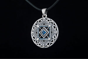 Fashion Pendant in Geometry Style with Gems Sterling Silver Handmade Jewelry - vikingworkshop