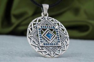 Fashion Pendant in Geometry Style with Gems Sterling Silver Handmade Jewelry - vikingworkshop