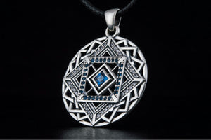 Fashion Pendant in Geometry Style with Gems Sterling Silver Handmade Jewelry - vikingworkshop