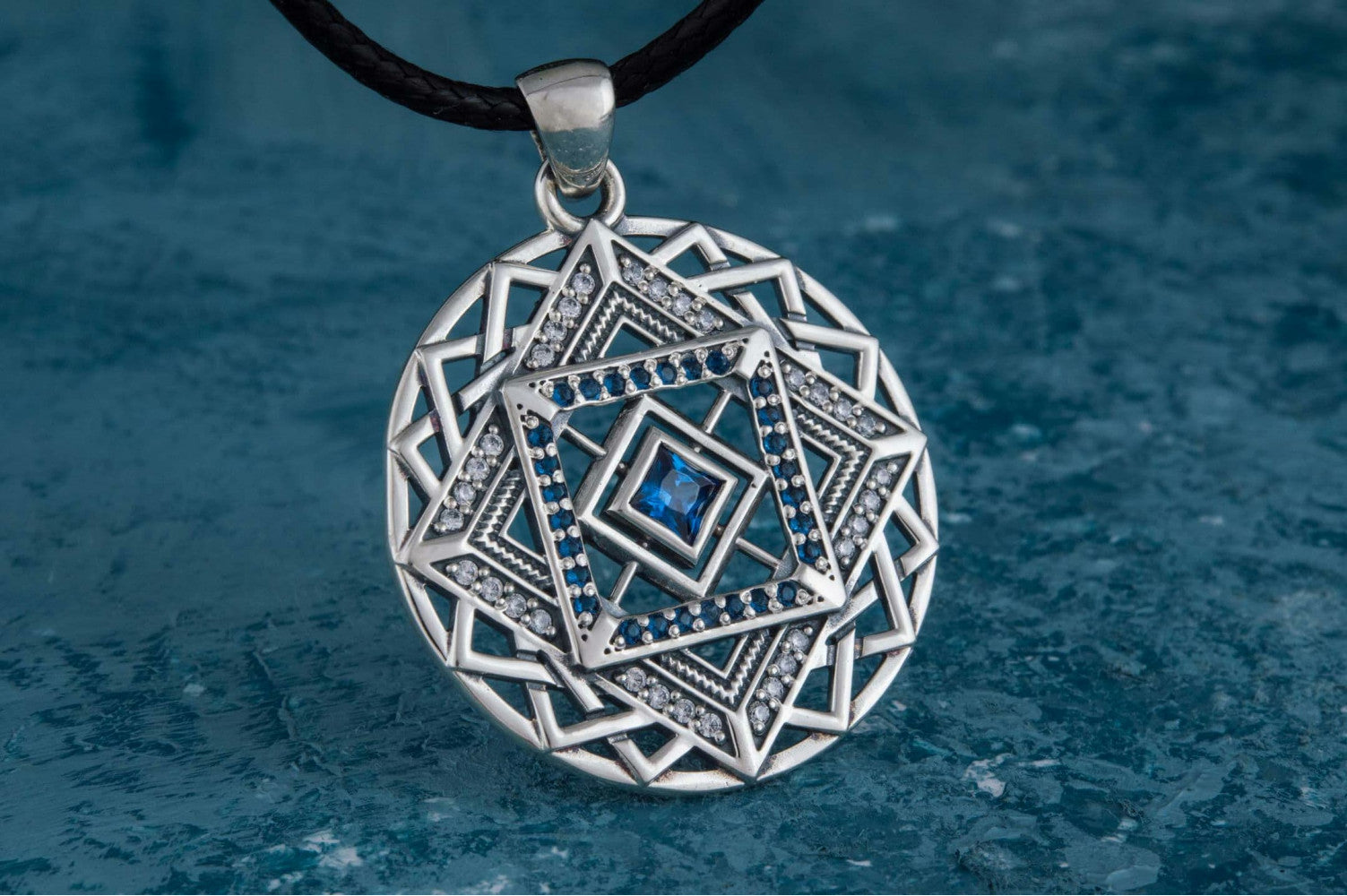 Fashion Pendant in Geometry Style with Gems Sterling Silver Handmade Jewelry - vikingworkshop