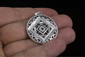 Fashion Pendant in Geometry Style with Gems Sterling Silver Handmade Jewelry - vikingworkshop