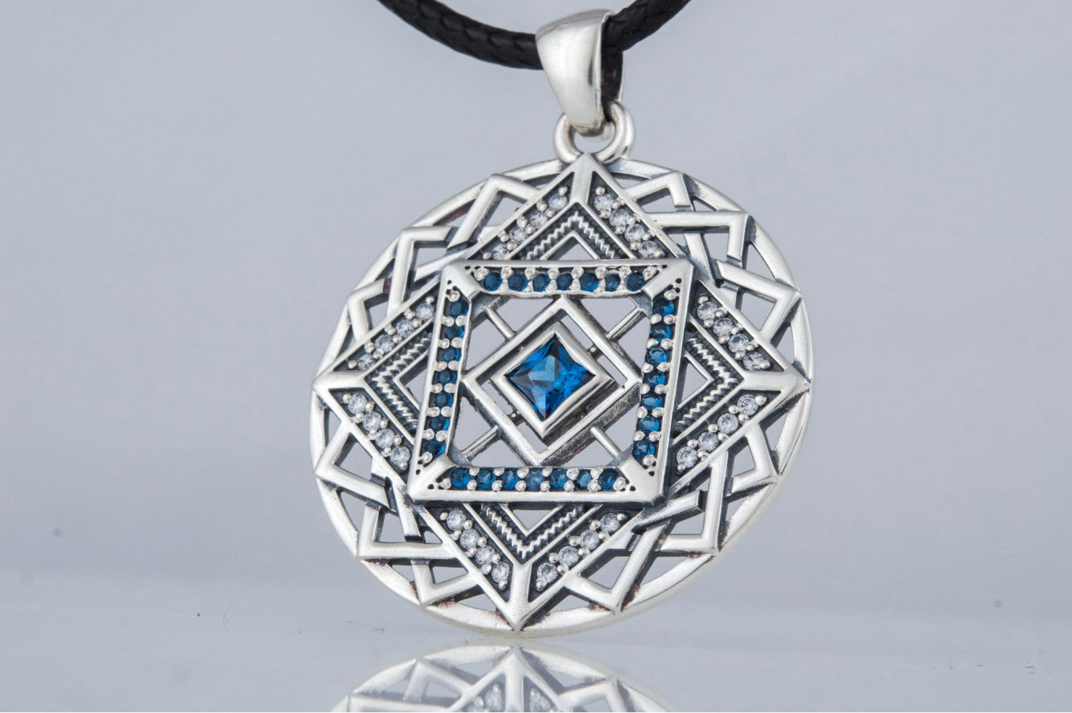 Fashion Pendant in Geometry Style with Gems Sterling Silver Handmade Jewelry - vikingworkshop