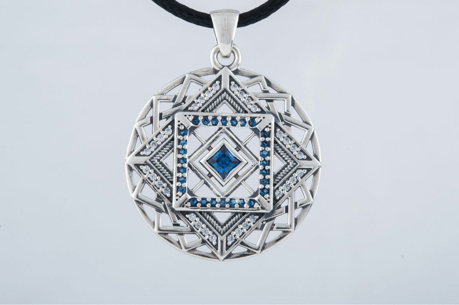 Fashion Pendant in Geometry Style with Gems Sterling Silver Handmade Jewelry - vikingworkshop