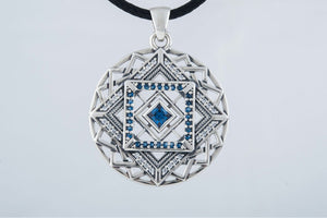 Fashion Pendant in Geometry Style with Gems Sterling Silver Handmade Jewelry - vikingworkshop