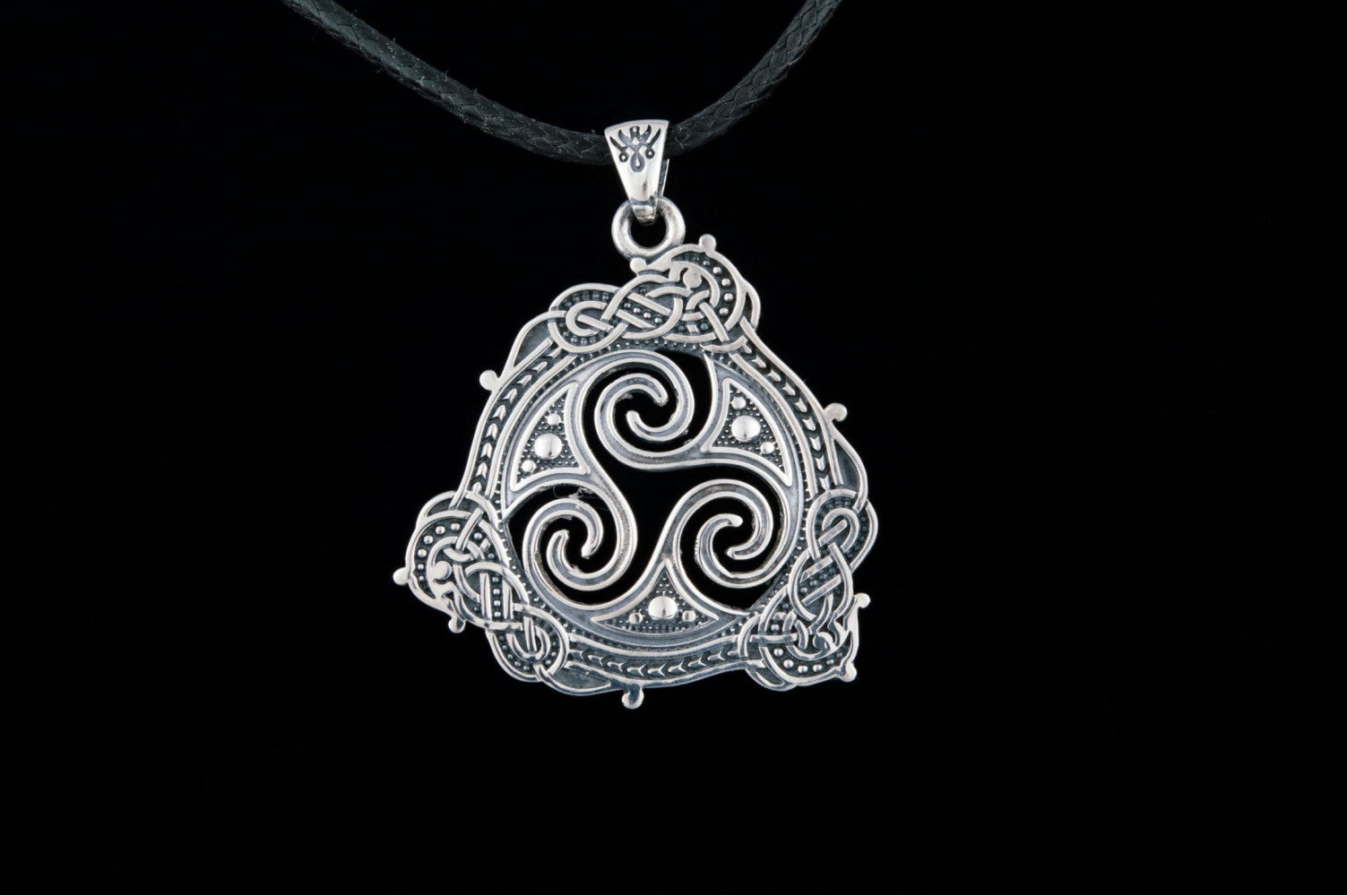 Triskelion Symbol Pendant with Ornament Sterling Silver Norse Jewelry - vikingworkshop