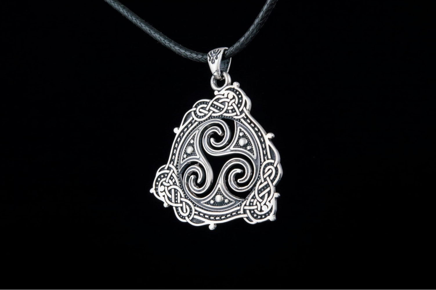 Triskelion Symbol Pendant with Ornament Sterling Silver Norse Jewelry - vikingworkshop