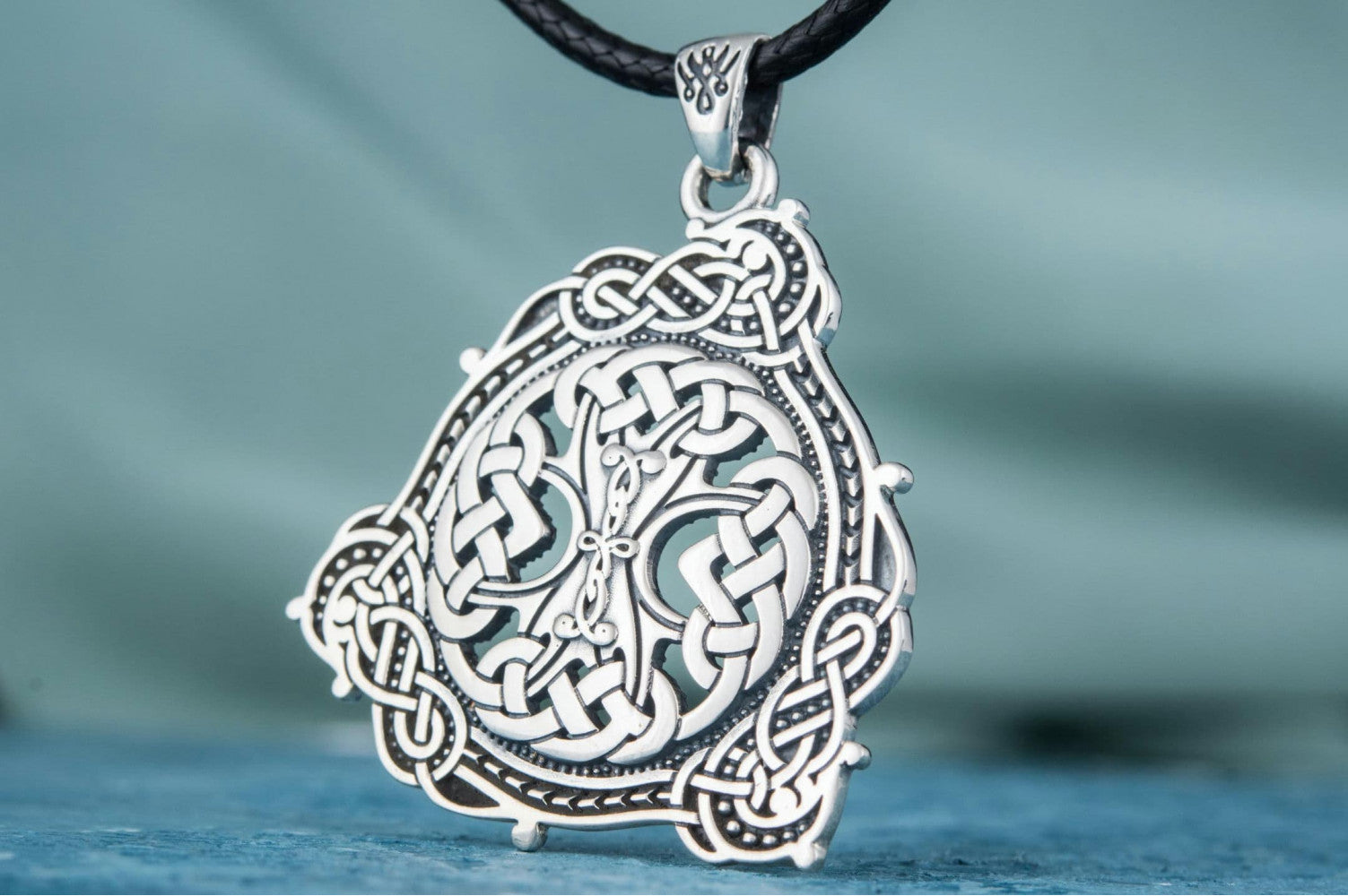 Pendant with Scandinavian Ornament Sterling Silver Norse Jewelry - vikingworkshop