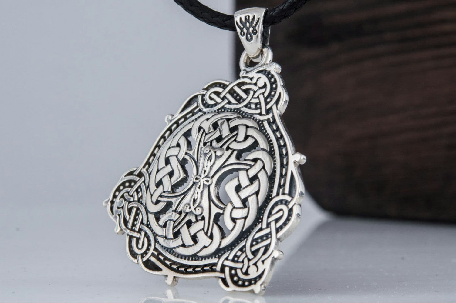 Pendant with Scandinavian Ornament Sterling Silver Norse Jewelry - vikingworkshop