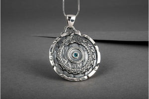 Shield with Ouroboros Symbol Pendant and Gem Sterling Silver Norse Jewelry - vikingworkshop