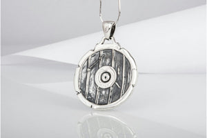 Shield with Ouroboros Symbol Pendant and Gem Sterling Silver Norse Jewelry - vikingworkshop