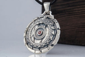 Shield with Ouroboros Symbol Pendant and Gem Sterling Silver Norse Jewelry - vikingworkshop