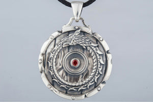 Shield with Ouroboros Symbol Pendant and Gem Sterling Silver Norse Jewelry - vikingworkshop