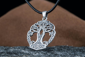 Yggdrasil with Mjolnir Pendant Handmade Sterling Silver Viking Necklace - vikingworkshop