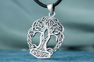 Yggdrasil with Mjolnir Pendant Handmade Sterling Silver Viking Necklace - vikingworkshop