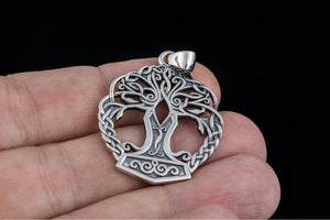 Yggdrasil with Mjolnir Pendant Handmade Sterling Silver Viking Necklace - vikingworkshop
