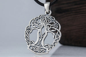 Yggdrasil with Mjolnir Pendant Handmade Sterling Silver Viking Necklace - vikingworkshop