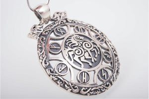 925 Silver Sleipnir pendant with Runes and Ornament, Unique Handmade Jewelry - vikingworkshop