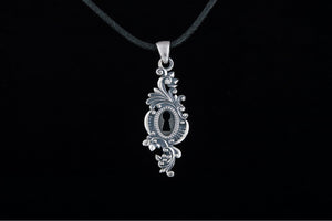 Keyhole Pendant with Leaves Ornament Sterling Silver Jewelry - vikingworkshop