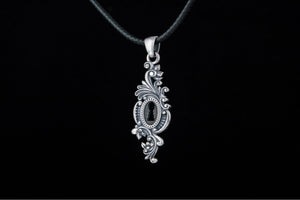 Keyhole Pendant with Leaves Ornament Sterling Silver Jewelry - vikingworkshop