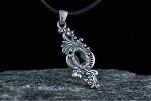 Keyhole Pendant with Leaves Ornament Sterling Silver Jewelry - vikingworkshop