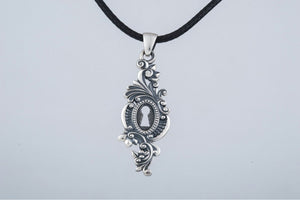 Keyhole Pendant with Leaves Ornament Sterling Silver Jewelry - vikingworkshop