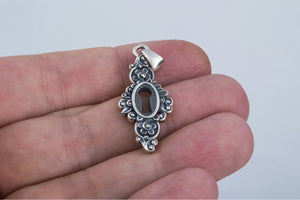 Keyhole Pendant with Flowers Ornament Sterling Silver Jewelry - vikingworkshop