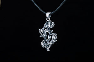 Keyhole Pendant with Flowers Ornament Sterling Silver Handmade Jewelry - vikingworkshop