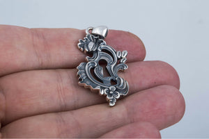 Keyhole Pendant with Flowers Ornament Sterling Silver Handmade Jewelry - vikingworkshop