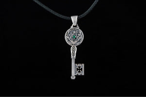 Key with Masonic Symbol and CZ Sterling Silver Jewelry - vikingworkshop