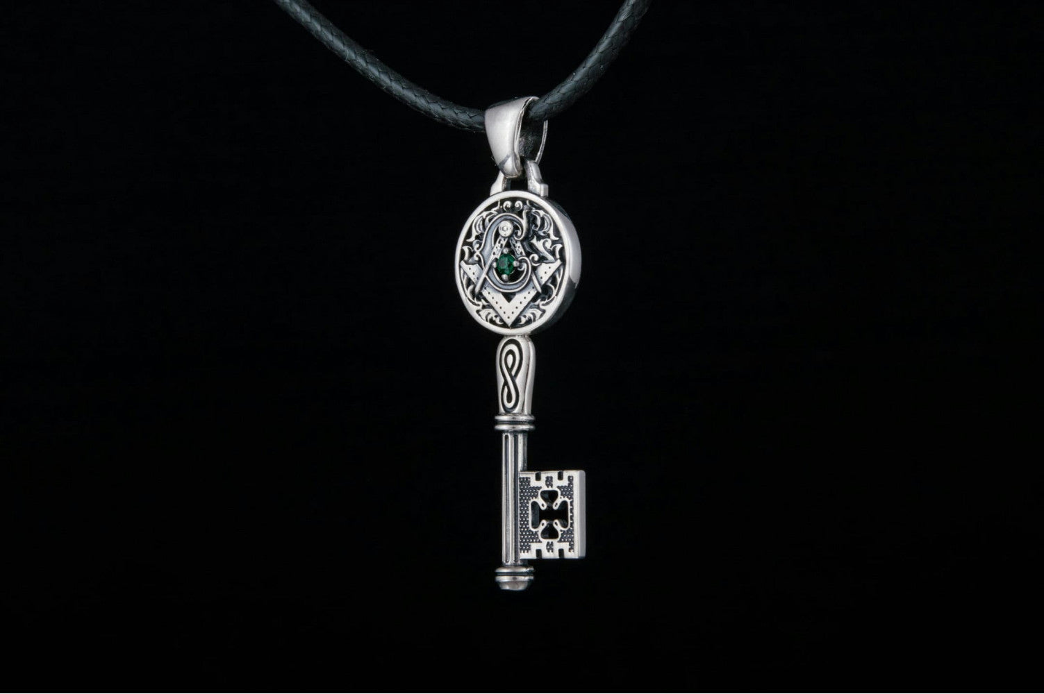 Key with Masonic Symbol and CZ Sterling Silver Jewelry - vikingworkshop