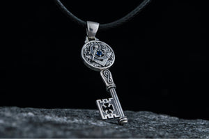 Key with Masonic Symbol and CZ Sterling Silver Jewelry - vikingworkshop