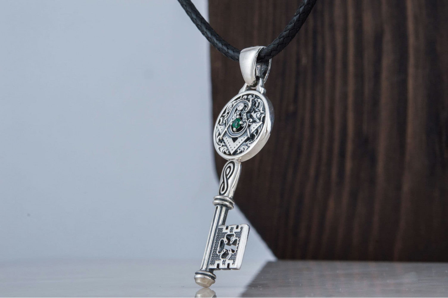 Key with Masonic Symbol and CZ Sterling Silver Jewelry - vikingworkshop