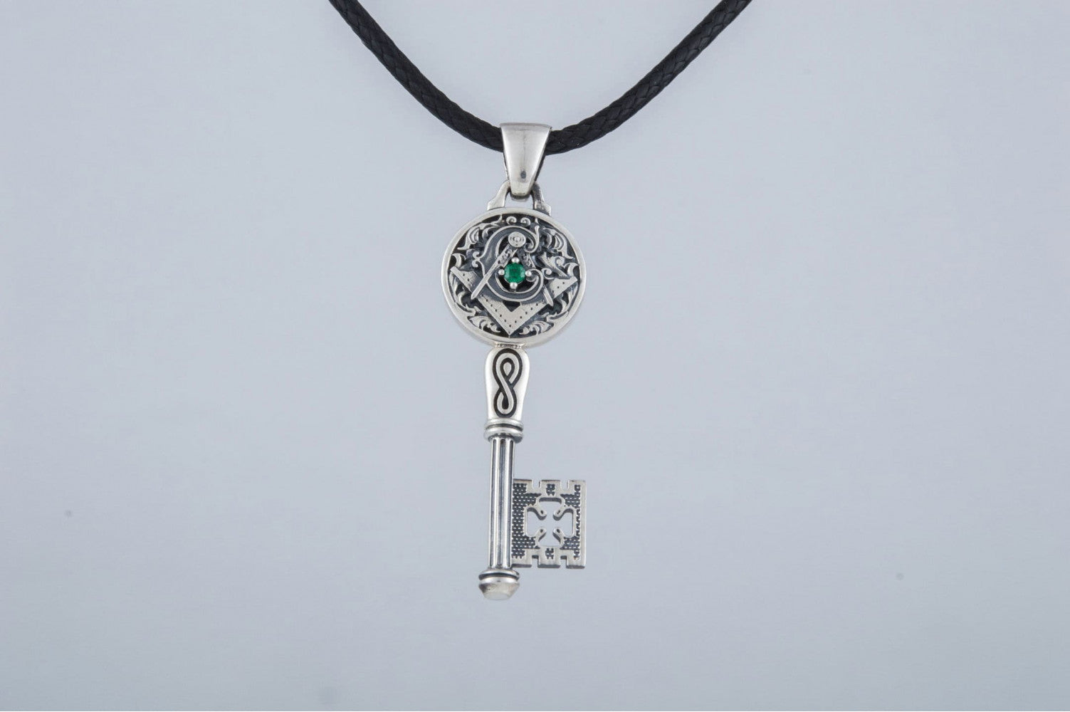 Key with Masonic Symbol and CZ Sterling Silver Jewelry - vikingworkshop