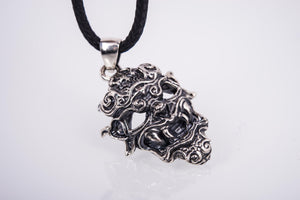 925 silver Oni Japanese Demon Mask, unique handmade jewelry - vikingworkshop