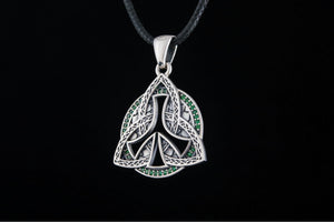 Triquetra Symbol Pendant with CZ Sterling Silver Celtic Jewelry - vikingworkshop