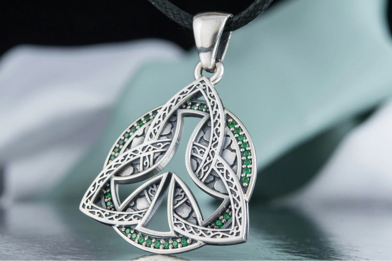 Triquetra Symbol Pendant with CZ Sterling Silver Celtic Jewelry - vikingworkshop