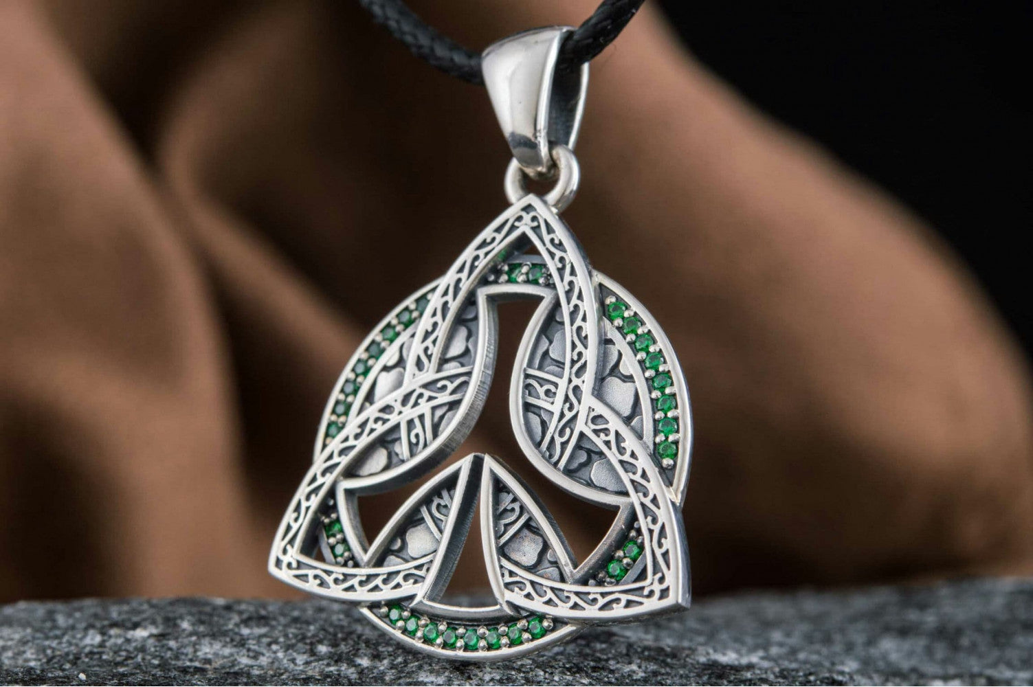 Triquetra Symbol Pendant with CZ Sterling Silver Celtic Jewelry - vikingworkshop