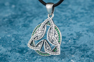 Triquetra Symbol Pendant with CZ Sterling Silver Celtic Jewelry - vikingworkshop