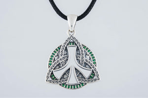 Triquetra Symbol Pendant with CZ Sterling Silver Celtic Jewelry - vikingworkshop