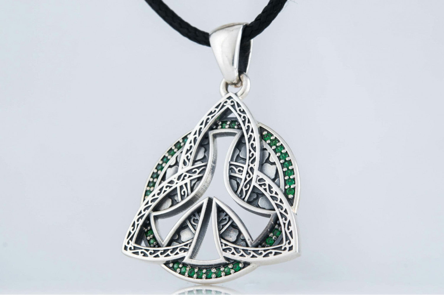 Triquetra Symbol Pendant with CZ Sterling Silver Celtic Jewelry - vikingworkshop