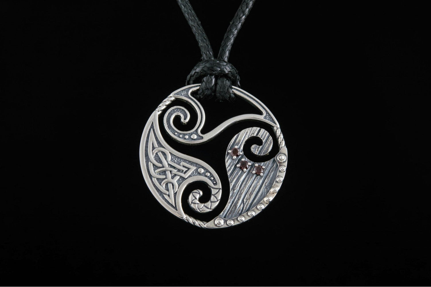 Circle Shield Pendant with Triskelion and CZ Ornament Sterling Silver Norse Jewelry - vikingworkshop