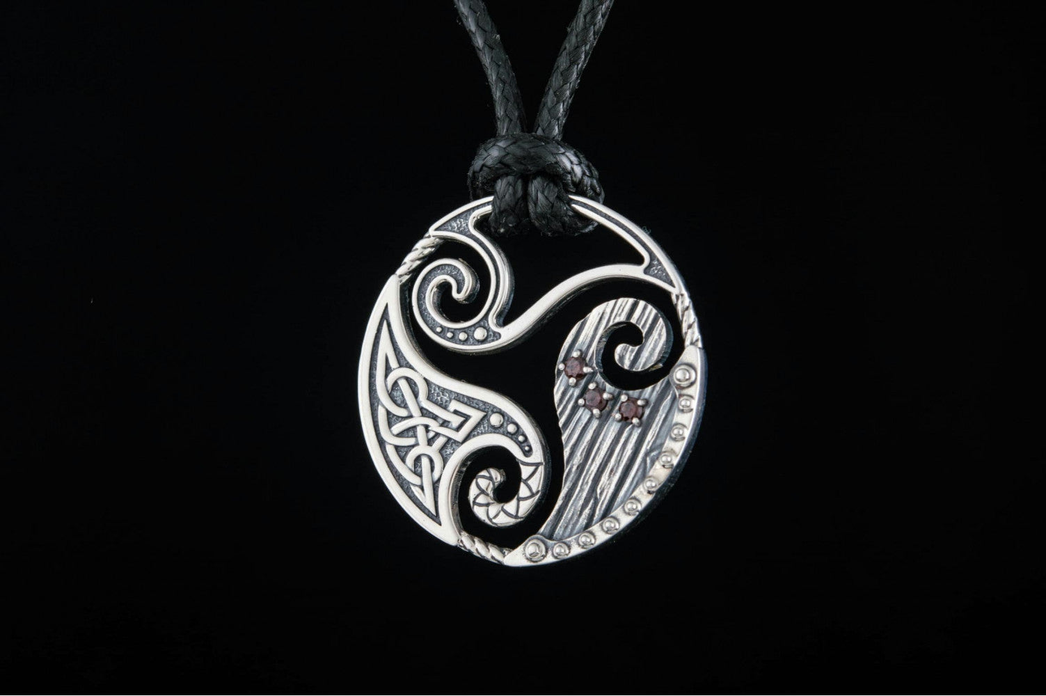 Circle Shield Pendant with Triskelion and CZ Ornament Sterling Silver Norse Jewelry - vikingworkshop