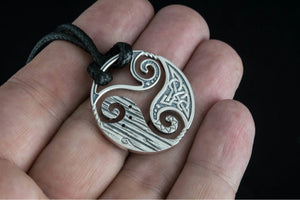 Circle Shield Pendant with Triskelion and CZ Ornament Sterling Silver Norse Jewelry - vikingworkshop