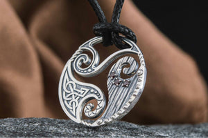 Circle Shield Pendant with Triskelion and CZ Ornament Sterling Silver Norse Jewelry - vikingworkshop