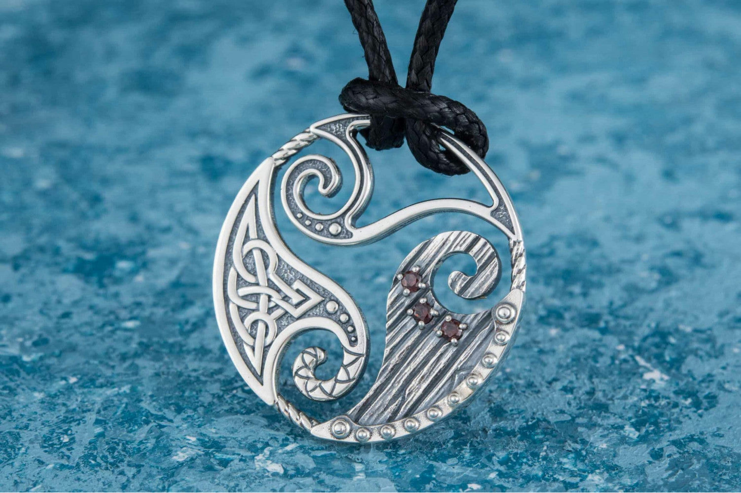 Circle Shield Pendant with Triskelion and CZ Ornament Sterling Silver Norse Jewelry - vikingworkshop